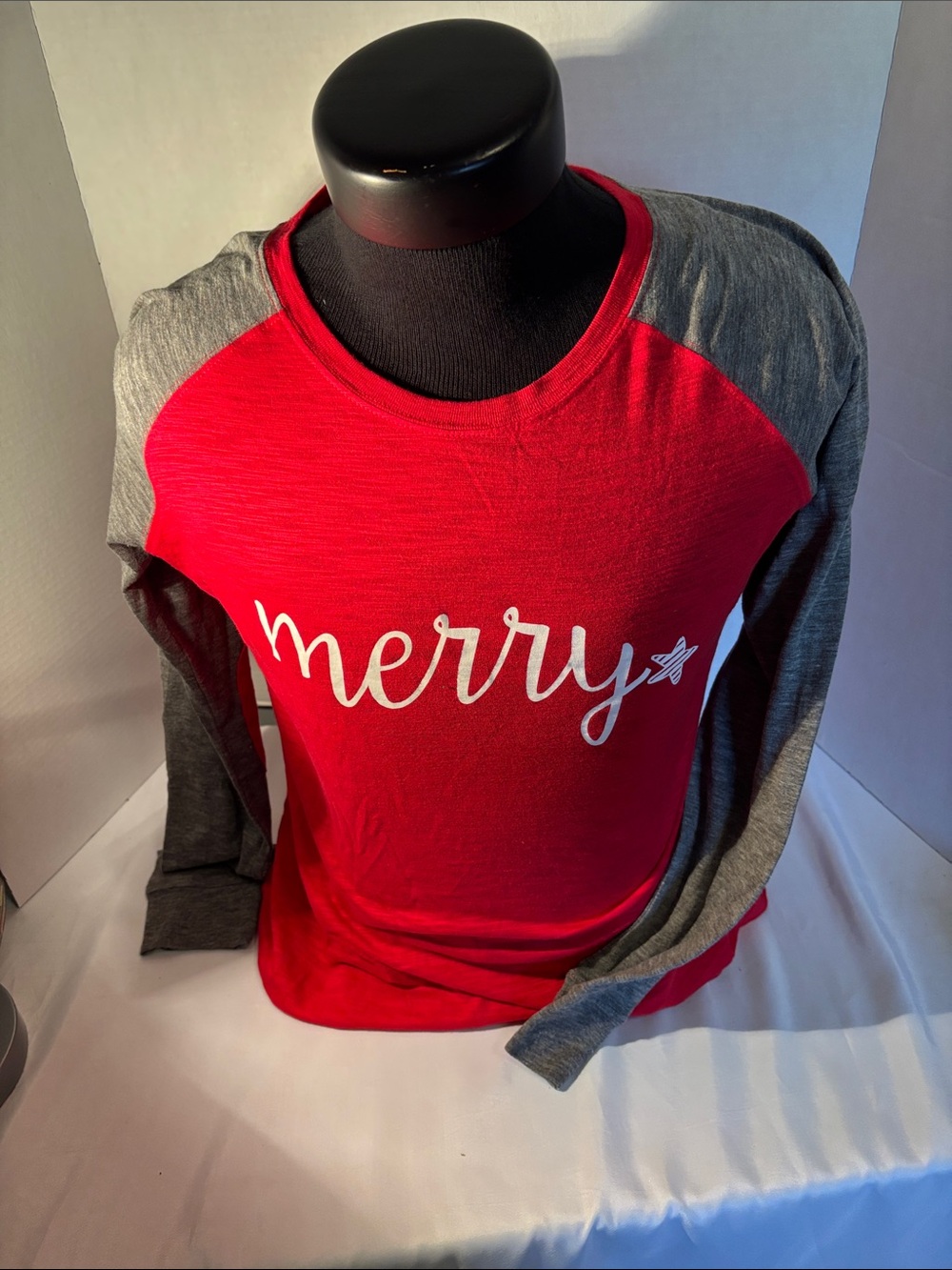boxercraft Red and Gray "merry" Long Sleeve Raglan Tee